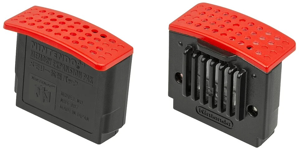The Expansion Pak is a 4MB RAM expansion for the Nintendo 64 video game console. It was developed for the 64DD library and enhances many other games.