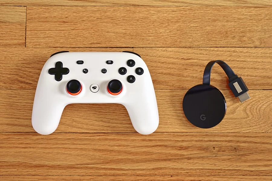 Imagem de Google Stadia — Stadia-controller-and-Chromecast-Ultra-from-Premiere-Edition